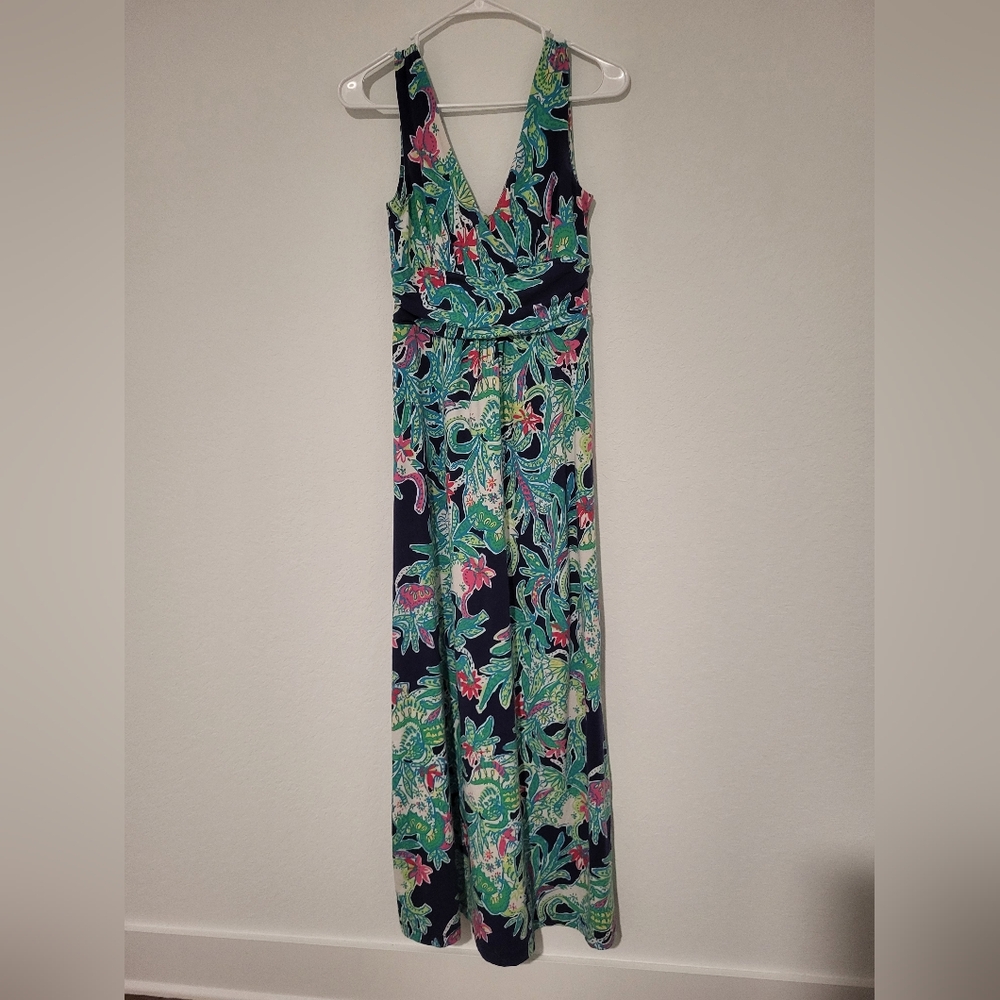 Lilly Pulitzer Vibrant Sloane Sleeveless Maxi Dress Navy Blue Green Size Small - Picture 2 of 4